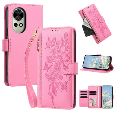 Produktbild von Handyhülle für Huawei Nova 12 Pro, Wallet Case Kunstleder mit Kartenfächern, Reißverschluss und Handschlaufe Pink
