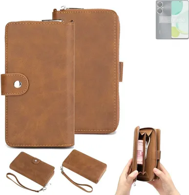 Produktbild von K-S-Trade Handyhülle Schutzhülle kompatibel mit Huawei Enjoy P60 Pro & Portemonnee Tasche Handytasche Case Etui Geldbörse Wallet braun (1x)
