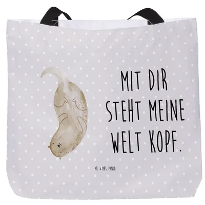 Produktbild von Mr. & Mrs. Panda Reisetasche Otter Kopfüber - Grau Pastell - Geschenk, Unitasche, Tote Bag, Schultasche, Einkaufstasche, Laptoptasche, Verknallt, Seeotter, Verliebt