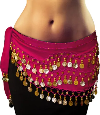 Imagen del producto de MyBeautyworld24: Traje de danza del vientre, color rosa, con cinturón para la cadera y 128 monedas doradas