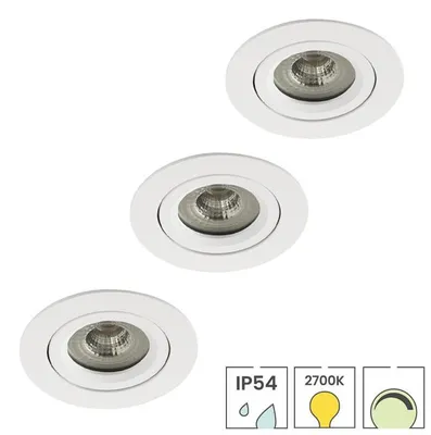 Produktbild von 3er-Set LED-Downlights | Einbau | 5 Watt dimmbar | Schwenkbar | 2700K warmweiß | IP54 | Weiß