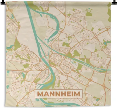 Produktbild von MuchoWow® Wandteppich Wandbehang Manneheim - Karte - Vintage - Stadtplan 150x150 cm Tapisserie Dekoration Wandtuch - Wohnaccessoires - Modernes