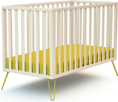Image de JURABABY - Lit bébé Only en bois Blanc et Jaune 60 x 120 cm| Sommier réglable 3 hauteurs