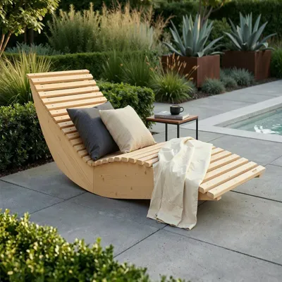 Produktbild von HOME DELUXE Wellenholzliege WOLGA - 60 cm | Holzliege, Gartenliege, Designliege, Sonnenliege