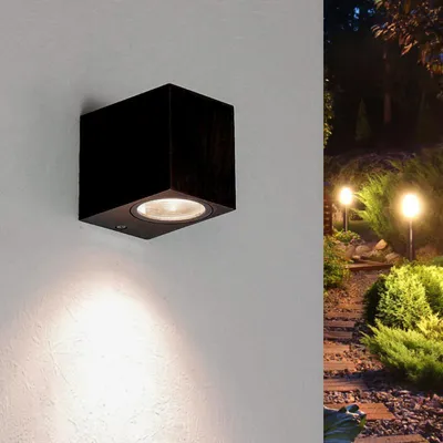 Produktbild von Schwarze rechteckige LED-Wandleuchte IP44 für GU10 Lampen