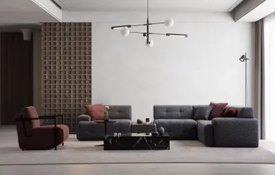 Produktbild von Stilvoll Ecksofa L-form mit Beistelltisch Grau Farbe Exklusive Wohnzimmer