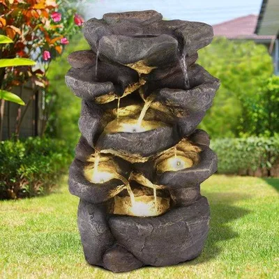Productafbeelding van Decoratieve Tuinfontein - Waterornament Buiten - Tuin Decoratie - Natuursteen Look - 31x24x49 cm - Rotskleur