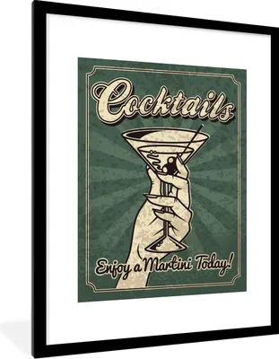 Produktbild von MuchoWow® MuchoWow® Gerahmtes Poster Vintage-Illustration Martini-Cocktail 60x80 cm - Poster mit zchwarzem Bilderrahmen - Wohnzimmer - Dekorationen - Prämie