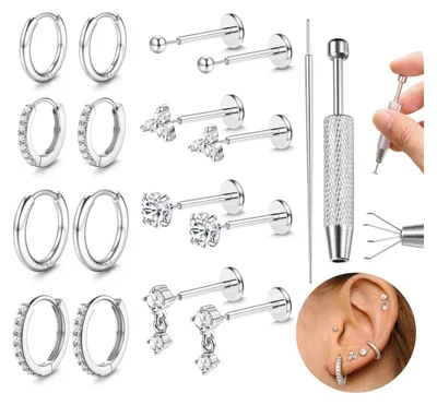 Produktbild von Oorpiercings-Set - Hypoallergene Ohrstecker für Tragus, Helix und Labret - 16/20G