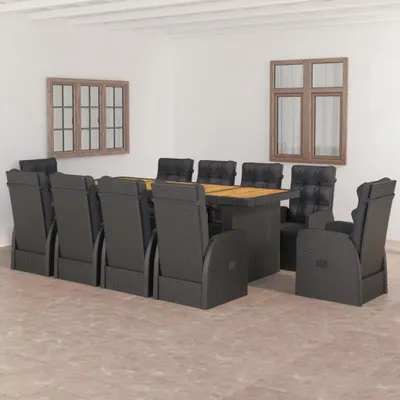 Immagine prodotto di vidaXL set da pranzo da giardino a 11 pezzi con cuscini in poly rattan nero