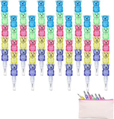 Immagine prodotto di 12 matite colorate in plastica a forma di orsetto, impilabili, 5 in 1, ideali per bambini, perfette per compleanni, feste, scuola, un regalo creativo