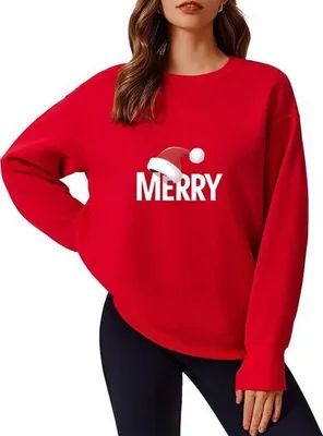 Obrázek produktu pro Dámský vánoční svetr Merry Christmas mikina Xmas pulovr s dlouhým rukávem, červená, dámská, XL