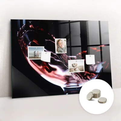 Obrázok produktu pre Magnetická tabuľa na stenu - Memo Tabuľa Sklenená - vrátane 5 magnetov - 100x70 cm - Pohár vína