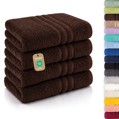 Produktbild von Lavea® 4er Set Handtücher 50x100 cm - Elena, 100% Baumwolle, Saugstark & Weich, Waschbar, Trocknergeeignet, Frottierhandtuch - Kaffeebraun