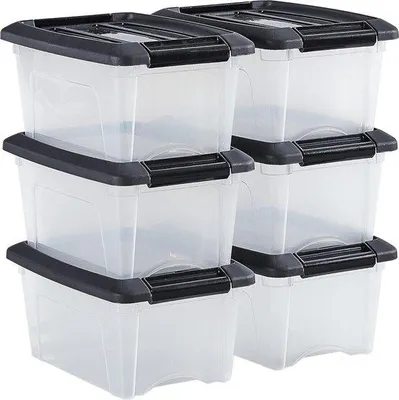 Produktbild von Kunststof Opbergboxen 5L Set 6 Stück  BPA-Frei Stapelbar Wiederverwendbar Schwarz für Schlafzimmer Büro Wohnzimmer