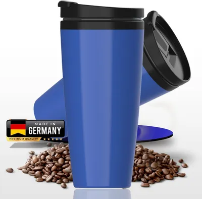 Produktbild von Kaffeebecher to go - Thermobecher auslaufsicher 350ml für Kaffee & Teeliebhaber - BPA-freier Doppelwandiger Isolierbecher  Germany - standard-blau PS