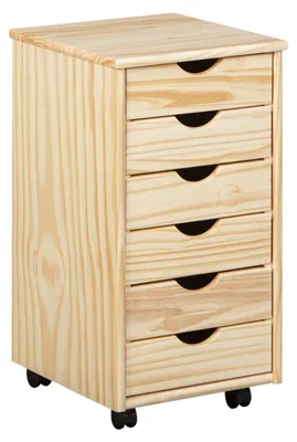 Rolcontainer 6 Schubladen Kiefernholz natur 35x39x66 cm