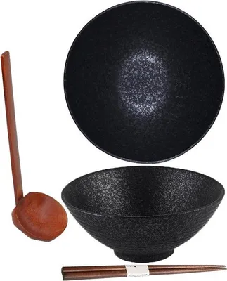 Produktbild von Keramik Ramen Schüssel Set mit Löffel und Essstäbchen