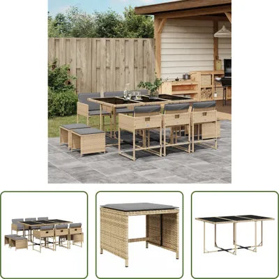 Produktbild von The Living Store 11-tlg. Garten-Essgruppe mit Kissen Beigemischung Poly Rattan