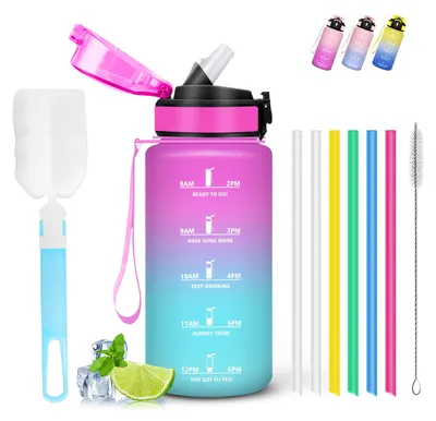 Produktbild von Trinkflasche 500ml Kinder, Wasserflasche auslaufsicher mit Strohhalm, Mujigaga