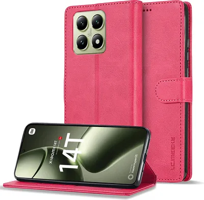 Produktbild von Xiaomi 14T Hülle, Klapphüllen Brieftasche Leder Magnetverschluss Ständer Schutzhülle für Xiaomi 14T Rosa