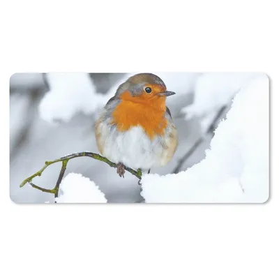 Produktbild von MuchoWow® Schreibtischunterlage Rotkehlchen - Schnee - Winter 80x40 cm - XXL Mauspad - Gaming Mauspad