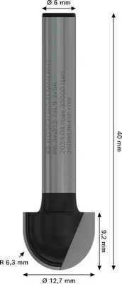 Produktbild von PRO Hohlkehlfräser, R 6,3, Schaft 6 mm