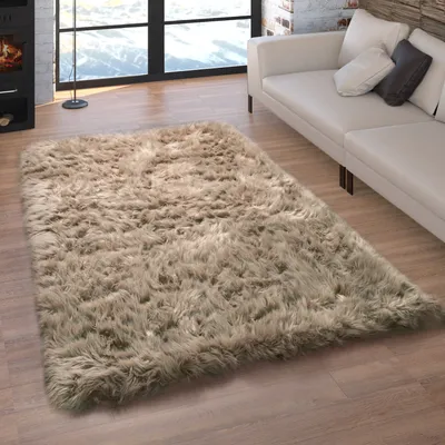 Image de Tapis en Fourrure artificielle Coussin d'assise en forme de cœur rond Différentes formes, beige Dimensions 60 x 100 cm