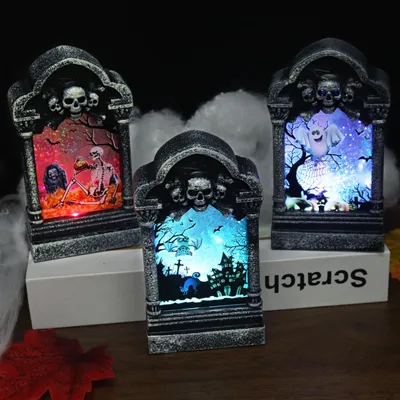 3 LED-Grabsteine Halloween, Grusel-Deko für Außen, Mehrfarbig
