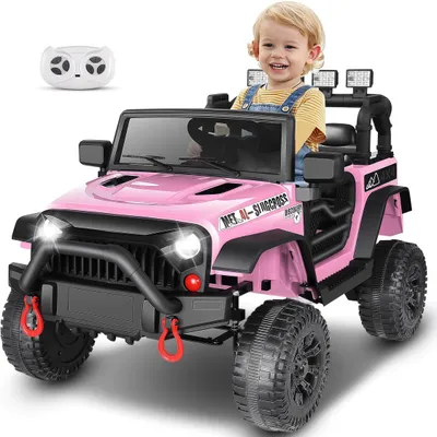 Produktbild von CAROMA 2-Sitzer 12V Kinder Elektroauto mit FB, 4-Rad-Federung, BT-Lautsprecher, Musik, 3 Geschw., LED, Geschenk für Kinder 3+, Pink