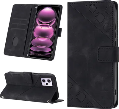 Produktbild von Hülle für Xiaomi Redmi Note 12 Pro Prägung Flip Leder Brieftasche Schutzhülle mit Ständer Schwarz