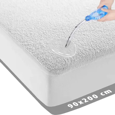 Produktbild von Spannbettlaken Wasserdichter Matratzenschoner 90 x 200 cm – Molton-Spannbettlaken aus Frottee – antibakteriell – rundum elastisch – weiß – wasserdicht
