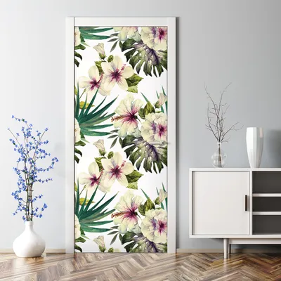 Produktbild von Dekorative Abnehmbarer Wandsticker Türtapete selbstklebend Klebefolie Hibiskus Blumen 77 x 200 cm