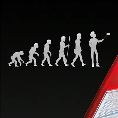 Produktbild von Auto Aufkleber Evolution Selfie Stick Handy Entwicklung Darwin 19x6,7 cm Silber Sticker Heckscheibenaufkleber