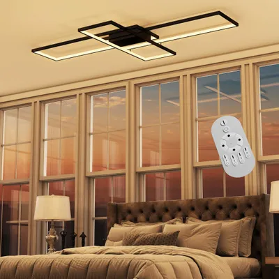 Zdjęcie produktu dla UISEBRT 120W Nowoczesna ściemnialna lampa sufitowa z pilotem 8400LM - Czarna geometryczna lampa LED do salonu i kuchni