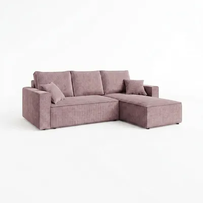 Produktbild von AMBER L Ecksofa mit Schlaffunktion und Bettkasten L-Form, Cord Schlafcouch 232x143 cm, PetFriendly Wohnzimmersofa Bettsofa, Altrosa