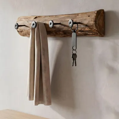 Produktbild von Garderobe Teak Holz 4 Haken L50cm Hakenleiste Recyclingholz Wanddeko