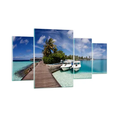 Produktbild von Bilder auf glas - Maledische Insel Archipel Ozean Hütte - 160x90cm - Glasbilder - Wandbilder - Kunstdruck - Wanddekoration aus Glas - Glas Bilder - Wandbild auf Glas - GDL160x90-0436