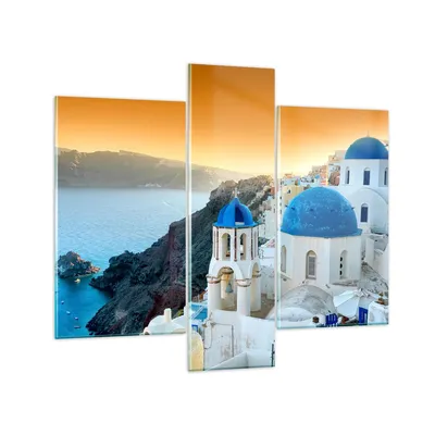 Produktbild von Bilder auf glas - Santorini Griechenland Urlaub Insel - 95x80cm - Glasbilder - Wandbilder - Kunstdruck - Wanddekoration aus Glas - Glas Bilder - Wandbild auf Glas - GCB95x80-2529