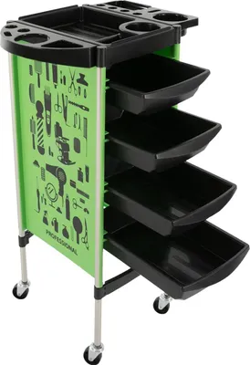 Produktbild von Friseurwagen - Rechteckiger Salon Rollwagen - 5 Etagen - 4 Schubladen - Metall 15 kg je Ablage - 38x88 cm - Grün