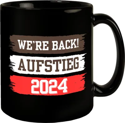 Produktbild von St. Pauli Aufstieg 2024 Tasse in Schwarz mit Spruch We're back