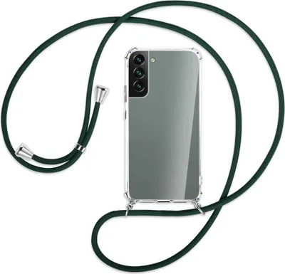 Produktbild von Handykette Backcover-Schutzhülle mit Band (Metall silberfarben) für Samsung Galaxy S22 5G (S901) - dunkelgrün