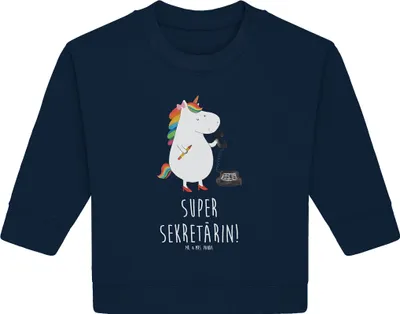 Produktbild von Mr. & Mrs. Panda Organic Baby Pullover Einhorn Sekretärin 24. - 36. Monat - French Navy - Geschenk, Einhörner, Steuerkanzlei, Bullover, Büro, Unicorn