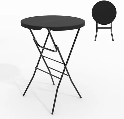 Zdjęcie produktu dla Składany okrągły stół barowy Ø80x110 cm, blat HDPE, wodoodporny, na imprezy i do ogrodu, wytrzymały do 160 kg