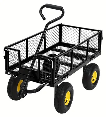 Image de Chariot de jardin, robuste chariot de transport en acier avec poignée pivotante à 180 degrés et grandes roues pneumatiques