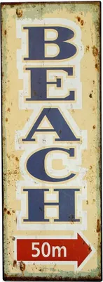 Produktbild von Blechschild BEACH 50m Wegweiser Vintage Nostalgie Antik-Stil 36x13cm
