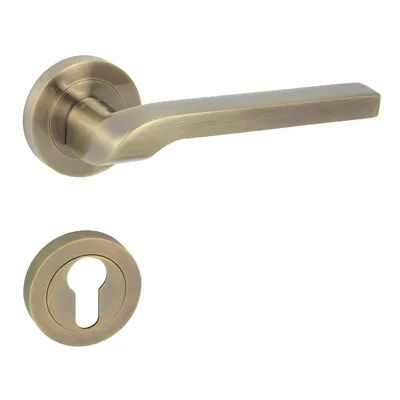 Produktbild von DOMINO Türgriff Drückergarnitur PZ-Profilzylinder Set | Rund-Rosette | Tür-klinke für Bürotür, Kellertür & Innentür | Aluminium | Bronze | NEMO-R M3 |