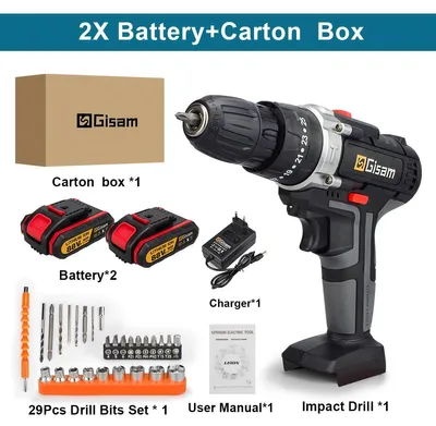 Produktbild von Akku Schlagbohrschrauber - 18V Akku-Bohrmaschine - Mit 2 Lithium-Ionen-Akkus - Elektrischer Schraubendreher - 1450 U/min - 10 mm Bohrdurchmesser - Kartonbox