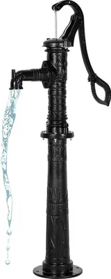 Immagine prodotto di Pompa a bilanciere antica - Pompa manuale per pozzo nostalgica - Ghisa - Altezza di sollevamento 6 m - Base rialzata - Attacco NPT 3,2 cm - Nero