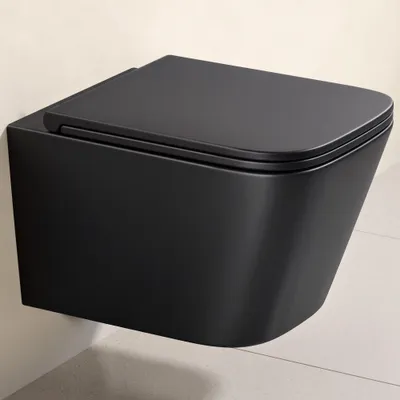 Produktbild von doporro Hänge-WC Spülrandlos Hänge-Toilette mit Tiefspüler inkl. Soft-Close Absenkautomatik matt schwarz Wand WC aus Keramik Wandmontage Aachen112